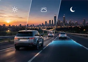 Vehicle in partial automation across day, dusk and night lighting