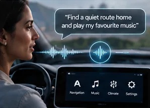Driver speaking to an in-car voice assistant