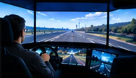 Participant in a wraparound driving simulator
