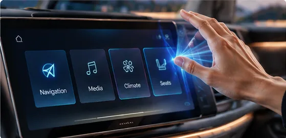 Hand hovering above a centre screen using mid-air haptics