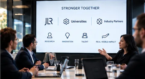 Stakeholder meeting with a presentation on JLR, university and industry partnerships