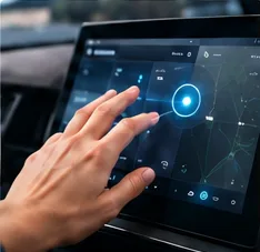 Finger approaching a touchscreen with predicted target highlighted